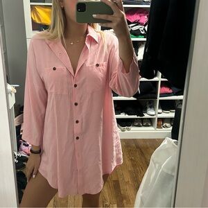 Pink Button-Up Shirt Dress